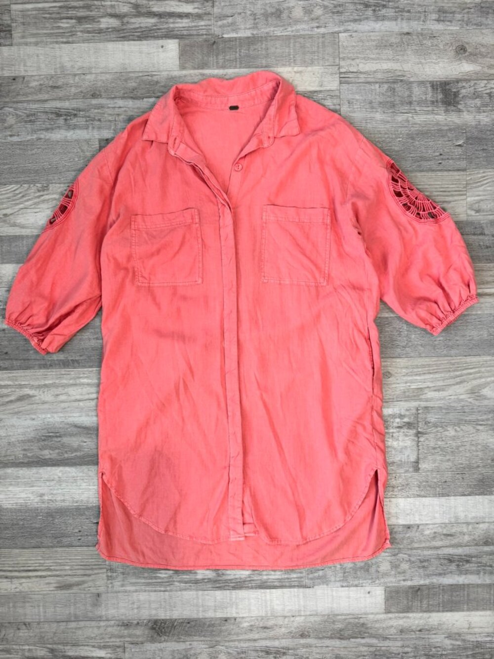 Young Fabulous Broke Pink Linen Blend 3/4 Sleeve Tunic Dress Size Small Lace F26